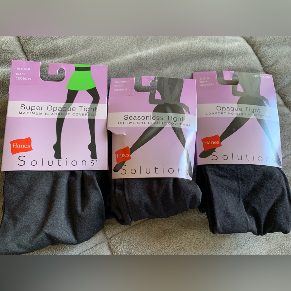 *NWT Hanes Solutions Black Opaque Tights 3pack